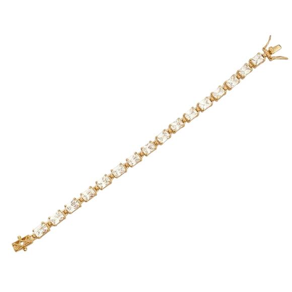 NWT 7" 14 Kt Gold Plated Emerald Cut Diamond Cubic Zirconia Tennis Bracelet - Picture 2 of 2